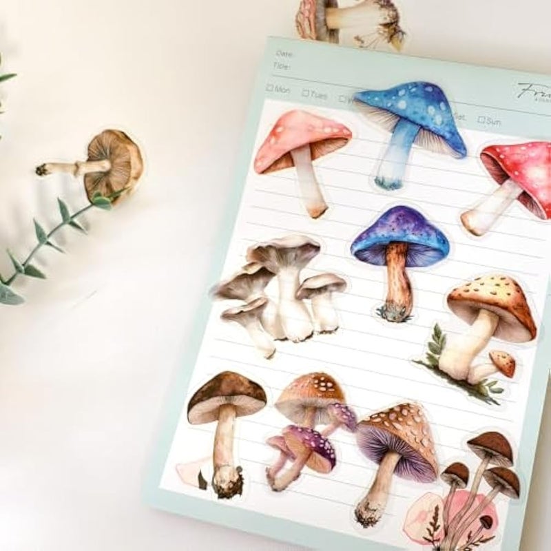 Cartoon Mushroom Stickers - 50 Pcs Clear PET Mushroom Aesthetic Stickers for Scrapbook, Journal, Junk Journal, Collage - Waterproof Transparent for Resin, Craft & Scrapbook Supplies - Image 3